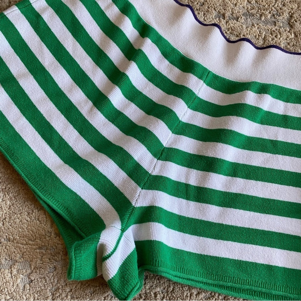 Daily Practice Anthropologie Green White Striped Shorts Tight Knit Cotton: XL - Picture 3 of 11